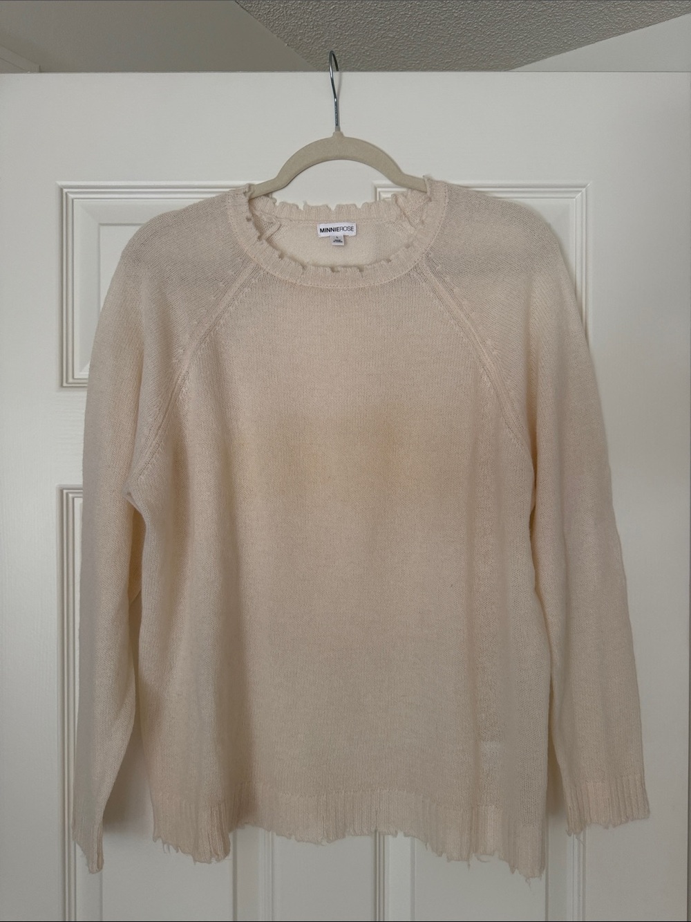 Minnie Rose Cream Ruffle-Trim Crewneck Sweater